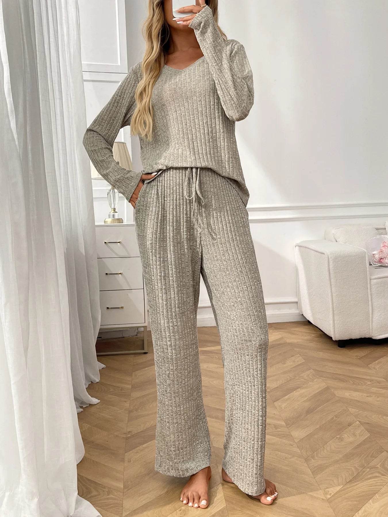Ribbed Long Sleeve Top and Pants Lounge Set Trendsi e580ac690f31497abad15741291276d0-Max-Origin