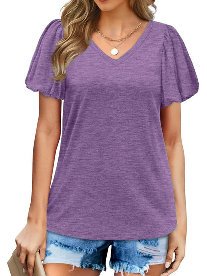 V-Neck Puff Sleeve Casual T-Shirt Trendsi e5903a4ac4f2445797b7a37a15d4f1ab-Max-Origin