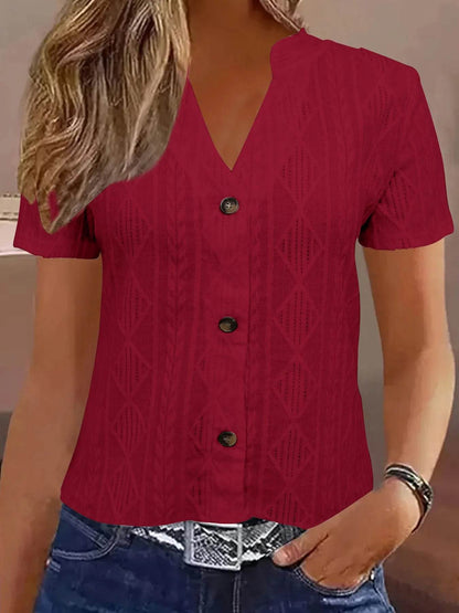 Textured Notched Short Sleeve Blouse Burgundy Trendsi e59b82d813cc4cb5989830522cacb932-Max-Origin