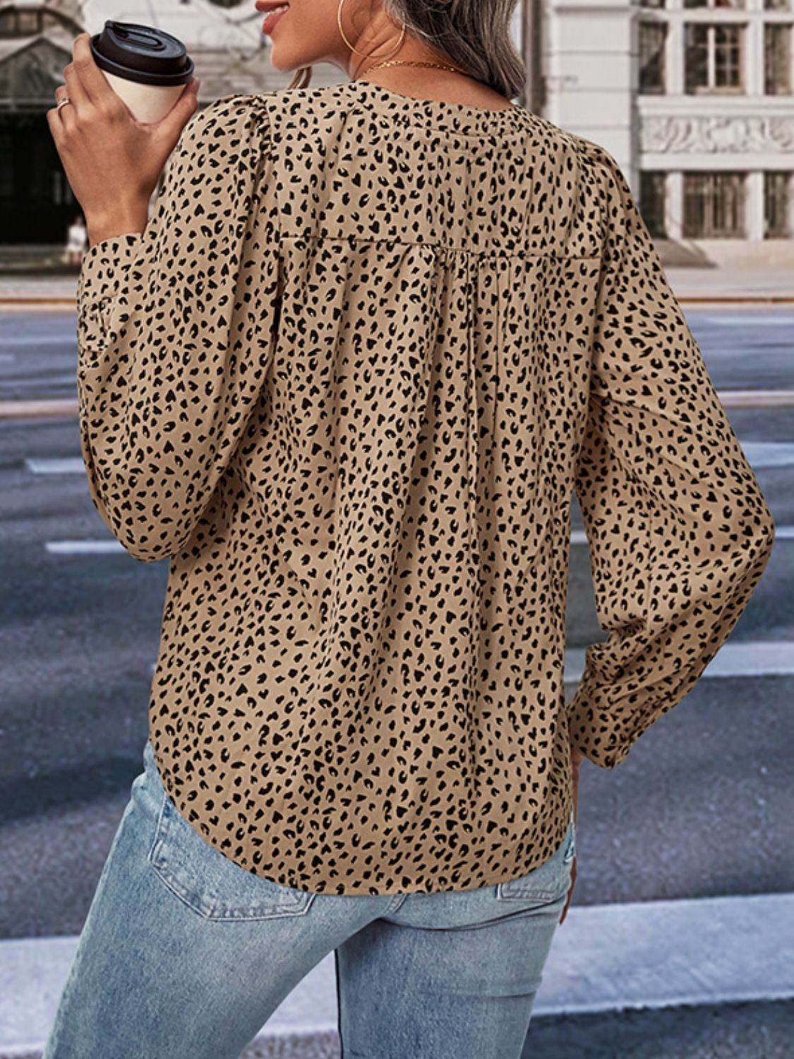 Perfee Leopard Notched Neck Puff Sleeve Blouse Trendsi e5a5d6ceb6104db885dae01c6aac8680-Max