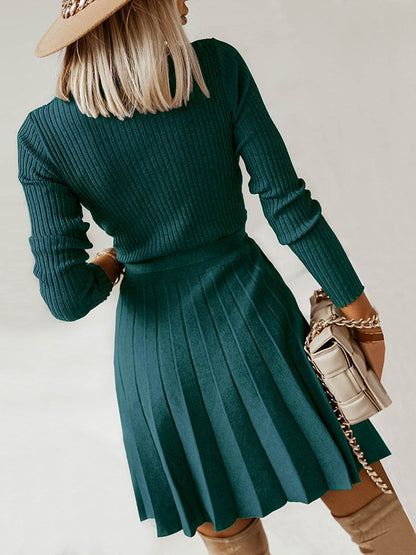 Surplice Neck Tie Front Pleated Sweater Dress Trendsi e5c59603d2e3442a91fc340de5b2fa6b-Max