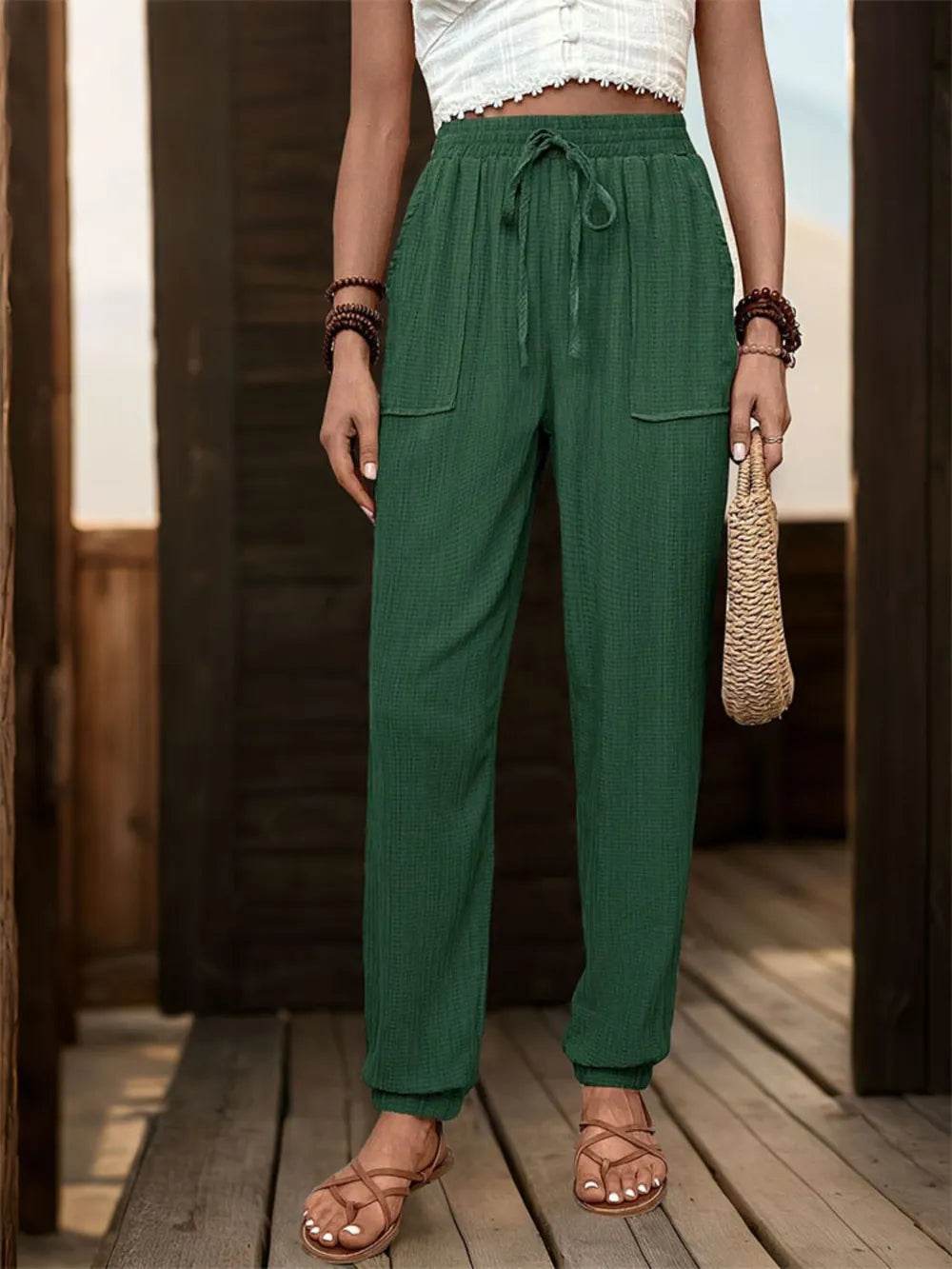 Perfee Textured High Waist Joggers Trendsi e5ea7b8c-f2f3-4228-a92c-37ca94966528-Max