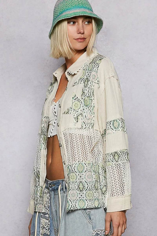 POL Printed Crochet Patchwork Button-Up Shirt Trendsi e5ed6841-24e4-48ee-8b41-ea8d8454cd2d-Max-Origin