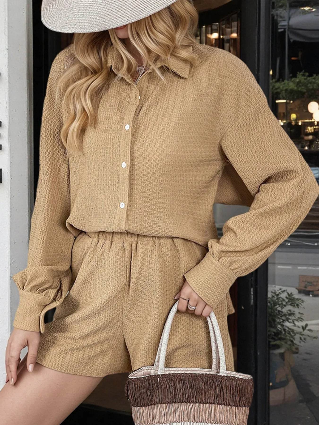 Button Up Long Sleeve Shirt and Shorts Set Trendsi e5f1cb0378d04de798ebdeaaec245a64-Max-Origin