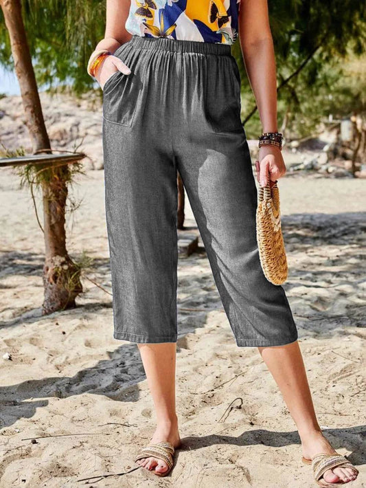 Pocketed Elastic Waist Capris Dark Gray Trendsi e5f39218-9314-426d-82b1-04966bf06be7-Max