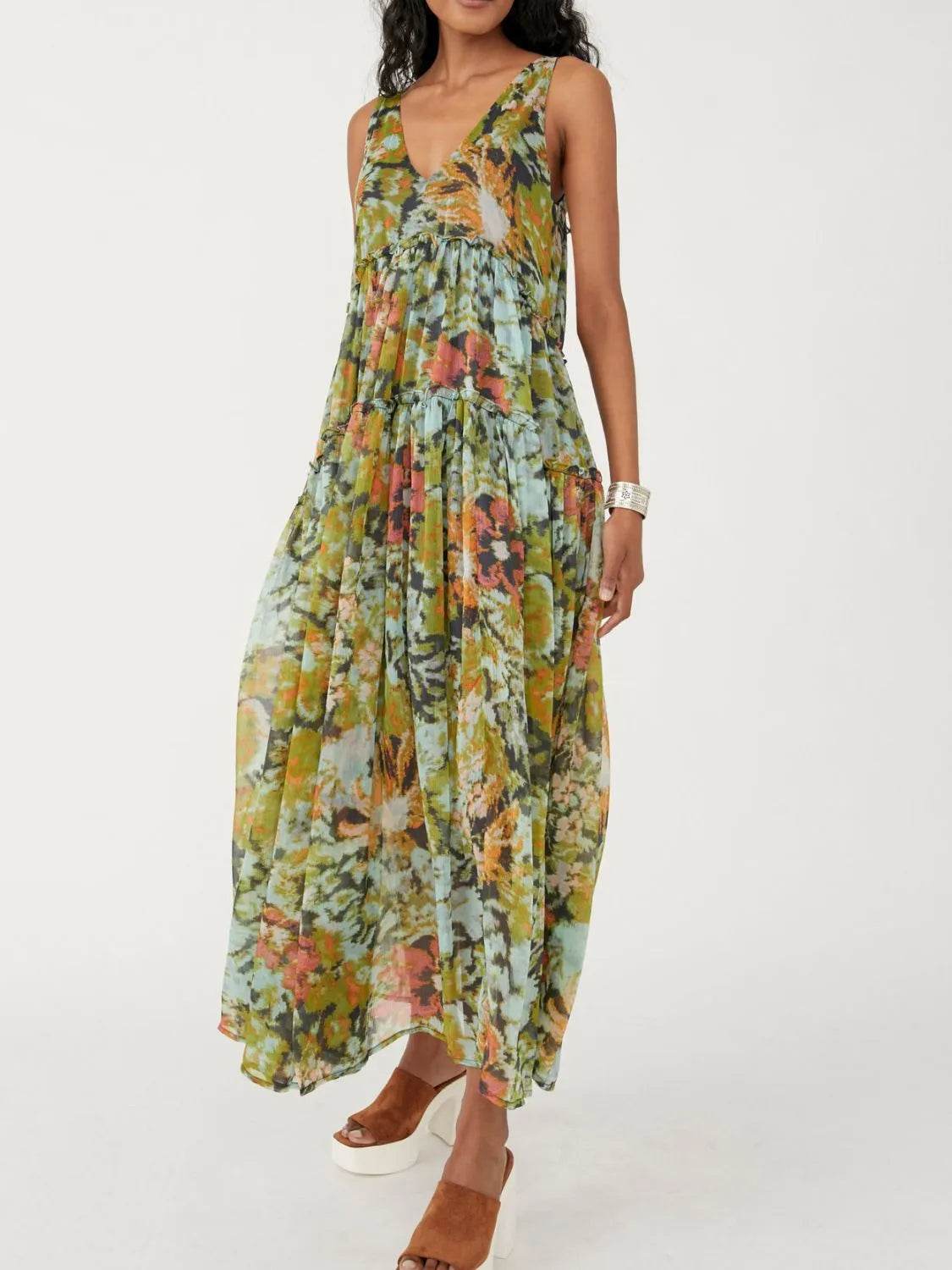 Printed V-Neck Sleeveless Dress Yellow-Green Trendsi e61bd6c7-352c-46c1-b8a7-36156d920be9-Max-Origin