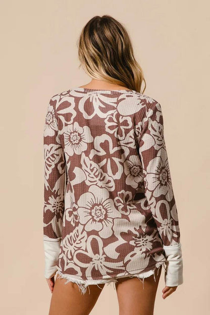 BiBi Flower Printed Waffle Thumb Opening Top Trendsi e61bdac31b404ec9ab8440a6e573bce4-Max-Origin