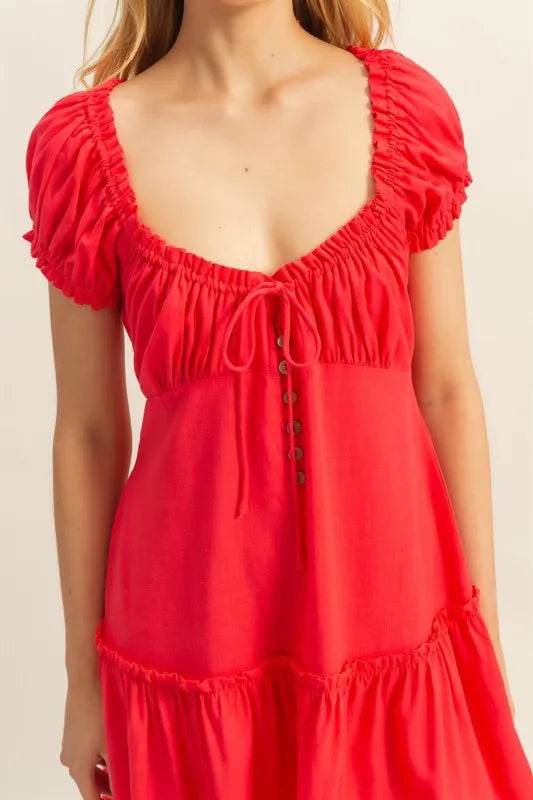 HYFVE Ruched Frill Tiered Short Sleeve Mini Dress Trendsi e626527a-807f-4a0e-be6e-3d3105ed10d0-Max-Origin