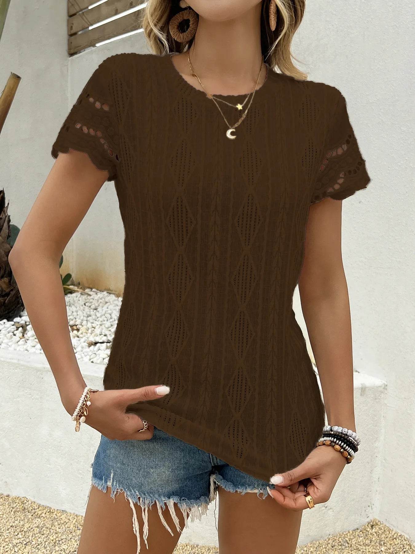 Crochet Lace Short Sleeve T-Shirt Trendsi e62ec403276144a982e91f2f7fbabaa4-Max-Origin
