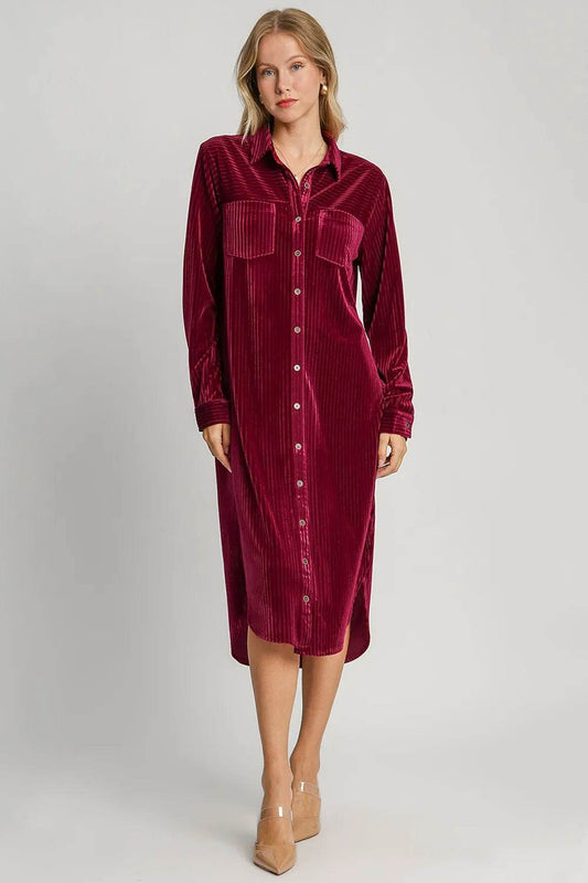 Umgee Texture Curved Hem Button Down Shirt Dress Burgundy Trendsi e654810a-3d0a-4f9c-9bf1-8130da71eb9a-Max