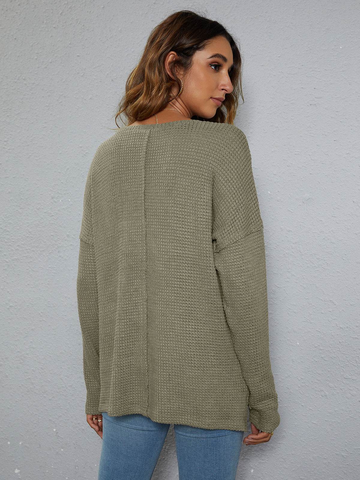 Dropped Shoulder High-Low Waffle-Knit Top Trendsi e67b29e1b75e452eb3aeaaf8880848e9-Max