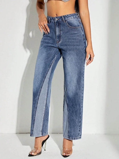 Contrast Patchwork Straight Jeans with Pockets Medium Trendsi e6a357d0-7d37-422a-b66a-1add8a48cce2-Max