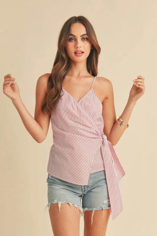 Aemi + Co Side Knotted Surplice Striped Cami White Red Trendsi e6ec3dc6-ee46-47ea-b453-5196e8b76cfb-Max
