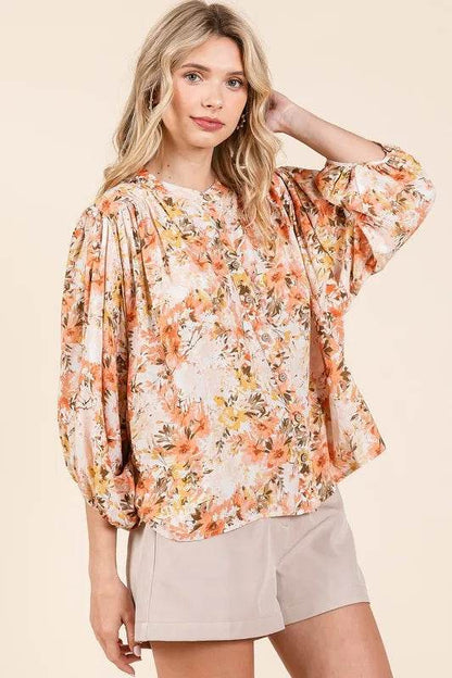 Mittoshop Flower Print Batwing Sleeve Button Down Blouse Trendsi e7139856-dbf5-4b06-8cee-9c733b7b332c-Max