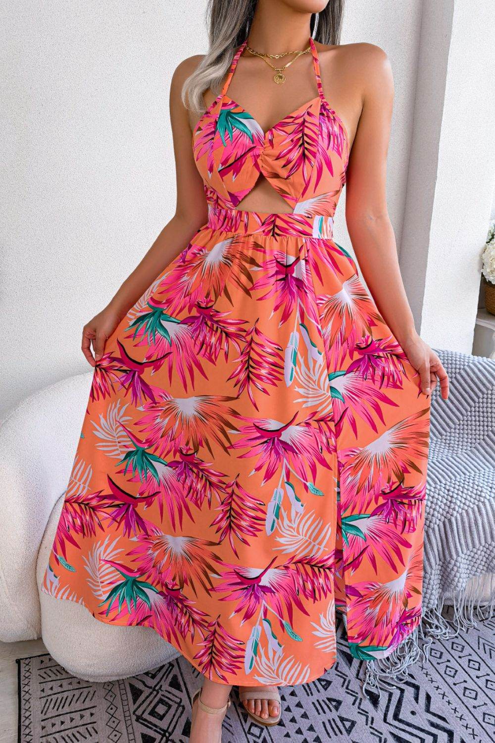 Botanical Print Tied Backless Cutout Slit Dress Trendsi e73472e0bc8e471db68e551c065b63aa-Max