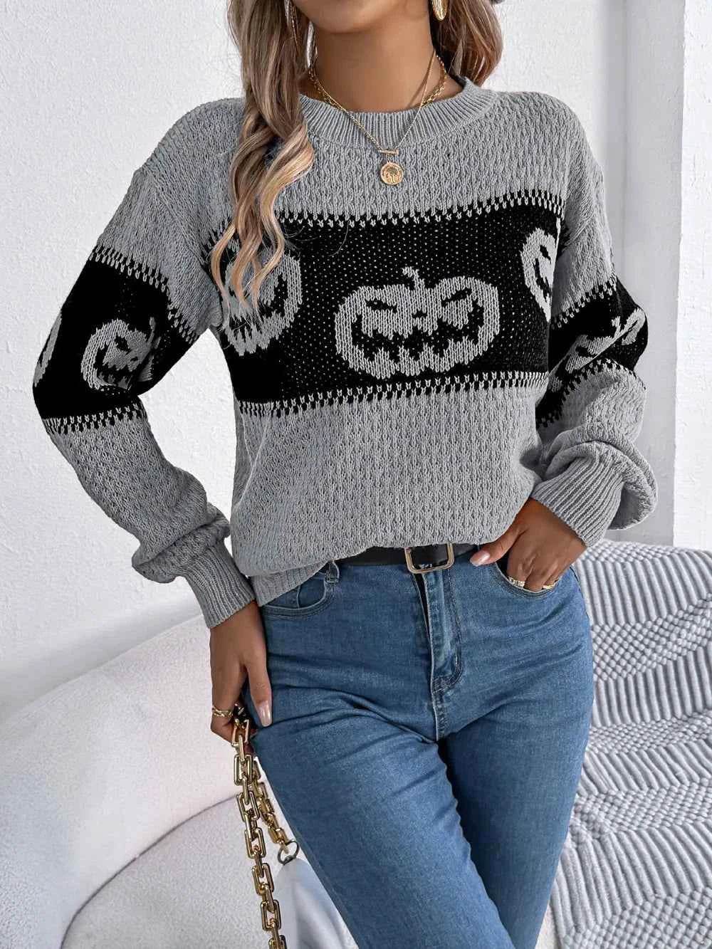Pumpkin Round Neck Long Sleeve Sweater Trendsi e74b08f0-78ab-4a7d-ac10-4dd8c94b1693-Max