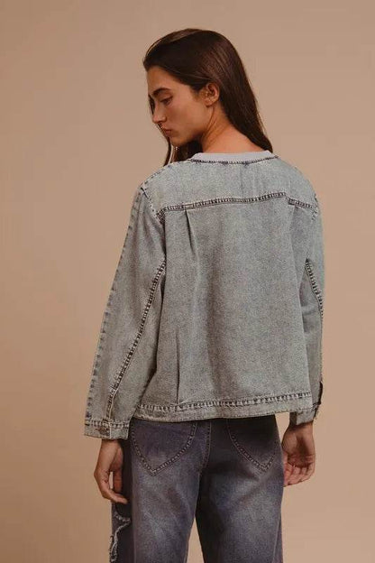 BiBi Mineral Washed Checkered Round Neck Denim Top Trendsi e74f59d7-6ee2-4fad-bb46-5f9406eb5918-Max