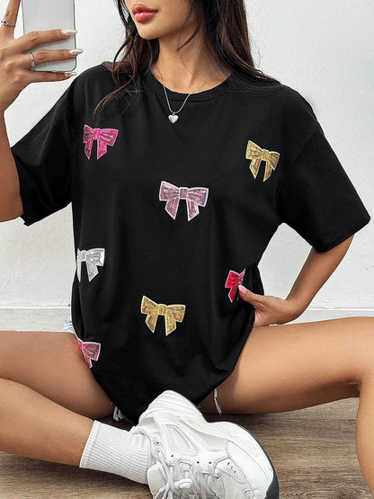 Sequin Bow Round Neck Short Sleeve T-Shirt Trendsi e7696f7289d149d9b0ecbe73a20c196b-Max-Origin