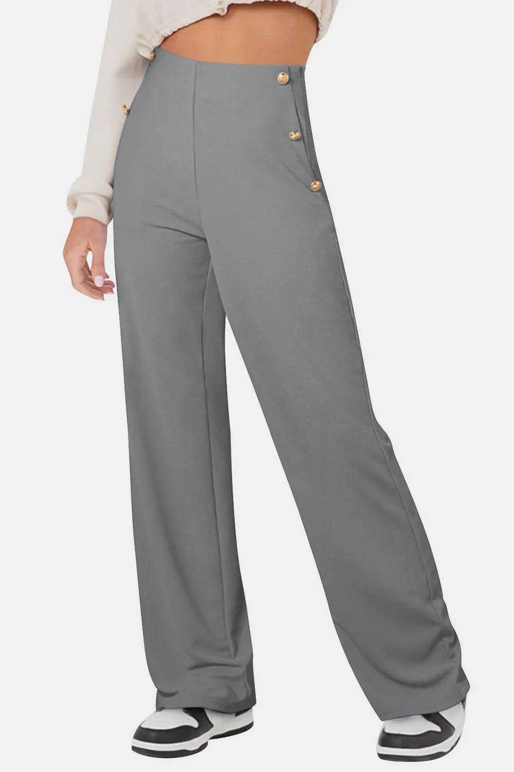 Decorative Button High Rise Pants Trendsi e77a82fc-8f6b-4cfb-a61a-7df2cc2bc20f-Max