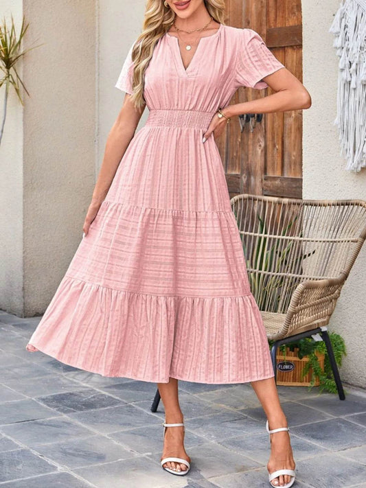 Tiered Notched Short Sleeve Dress Trendsi e78e5910-70bf-4104-a9ff-1102725206da-Max-Origin