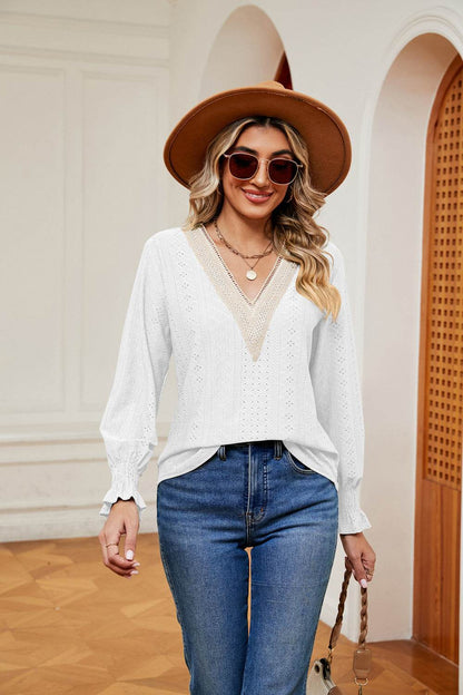 Contrast Flounce Sleeve Blouse Trendsi e78fa0ba1fe34e43adfd7ebf24db1ead-Max