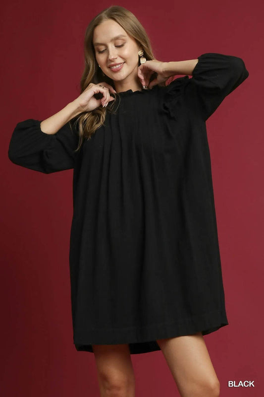 Umgee Linen Ruffle Shoulder Pleated Babydoll Dress Black Trendsi e7c547a6-fcfd-4793-a0e4-4fa6d0fd9bf0-Max-Origin