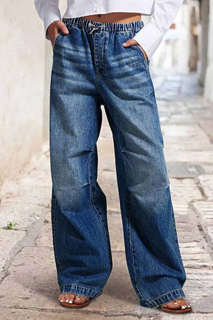 Drawstring Waist Wide Leg Shirred Jeans Medium Trendsi e7c697e3-aa5a-4064-aac9-e9370d32e6c2-Max