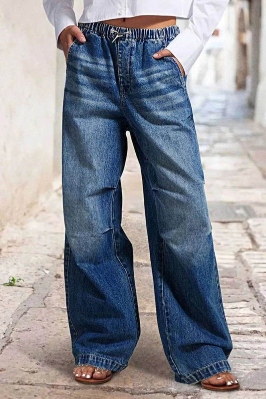 Drawstring Waist Wide Leg Shirred Jeans Medium Trendsi e7c697e3-aa5a-4064-aac9-e9370d32e6c2-Max