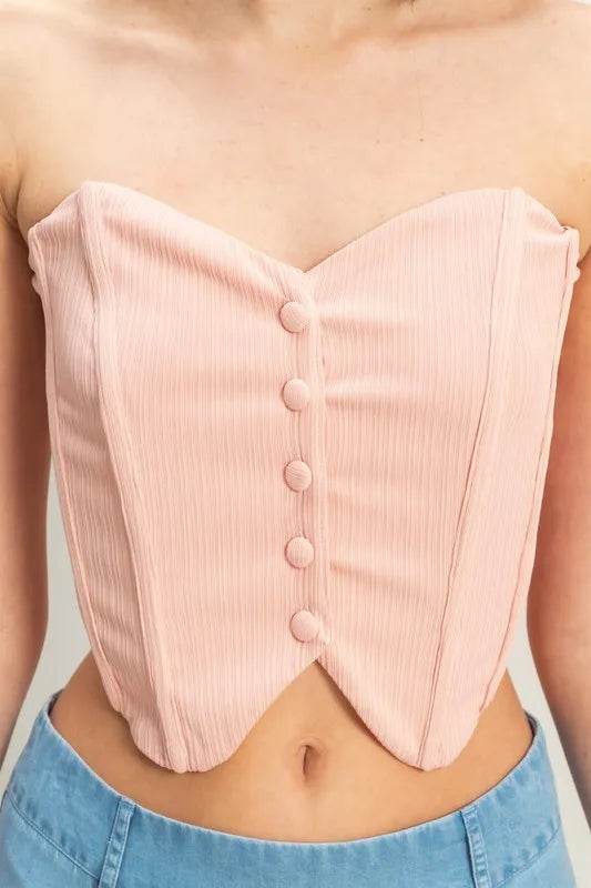 HYFVE Buttoned Front Strapless Knit Bustier Top Trendsi e7d538f8629c43e498d905045c8567ef-Max-Origin