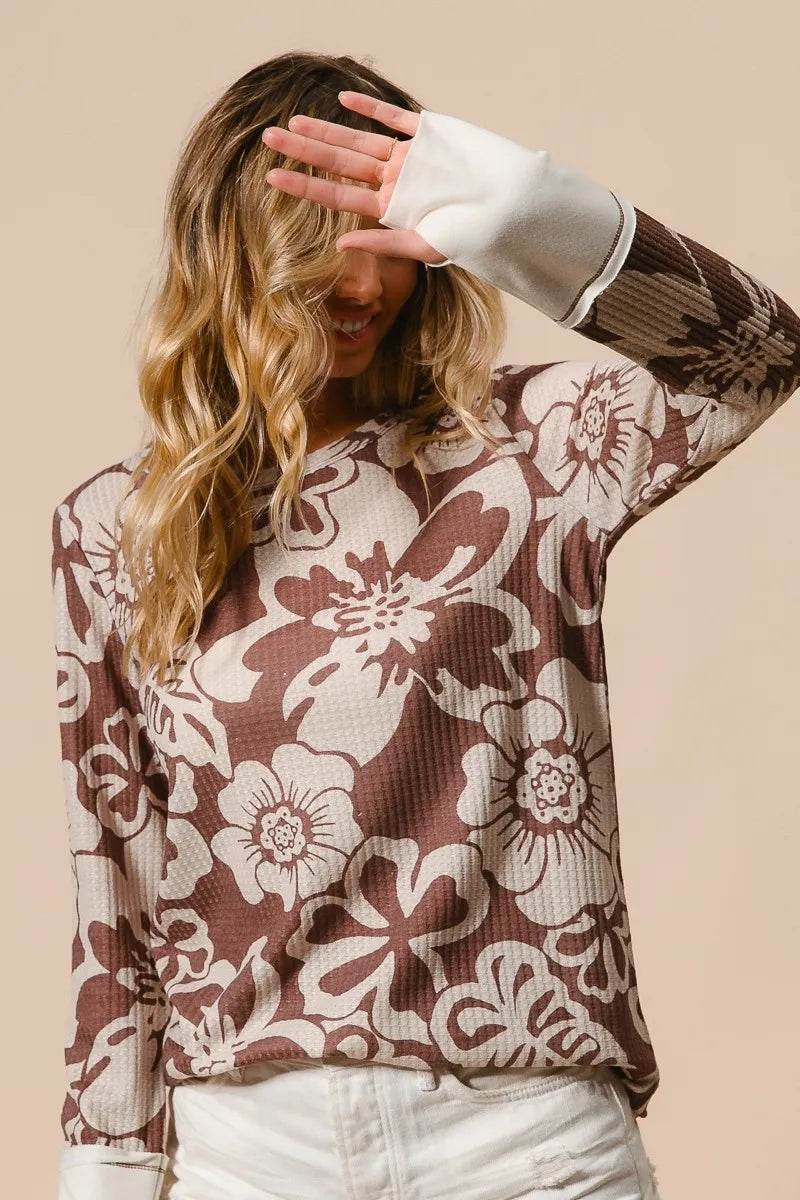 BiBi Flower Printed Waffle Thumb Opening Top Trendsi e7df1b333fb847dc95c66490e884607b-Max-Origin
