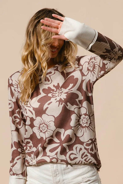 BiBi Flower Printed Waffle Thumb Opening Top Trendsi e7df1b333fb847dc95c66490e884607b-Max-Origin