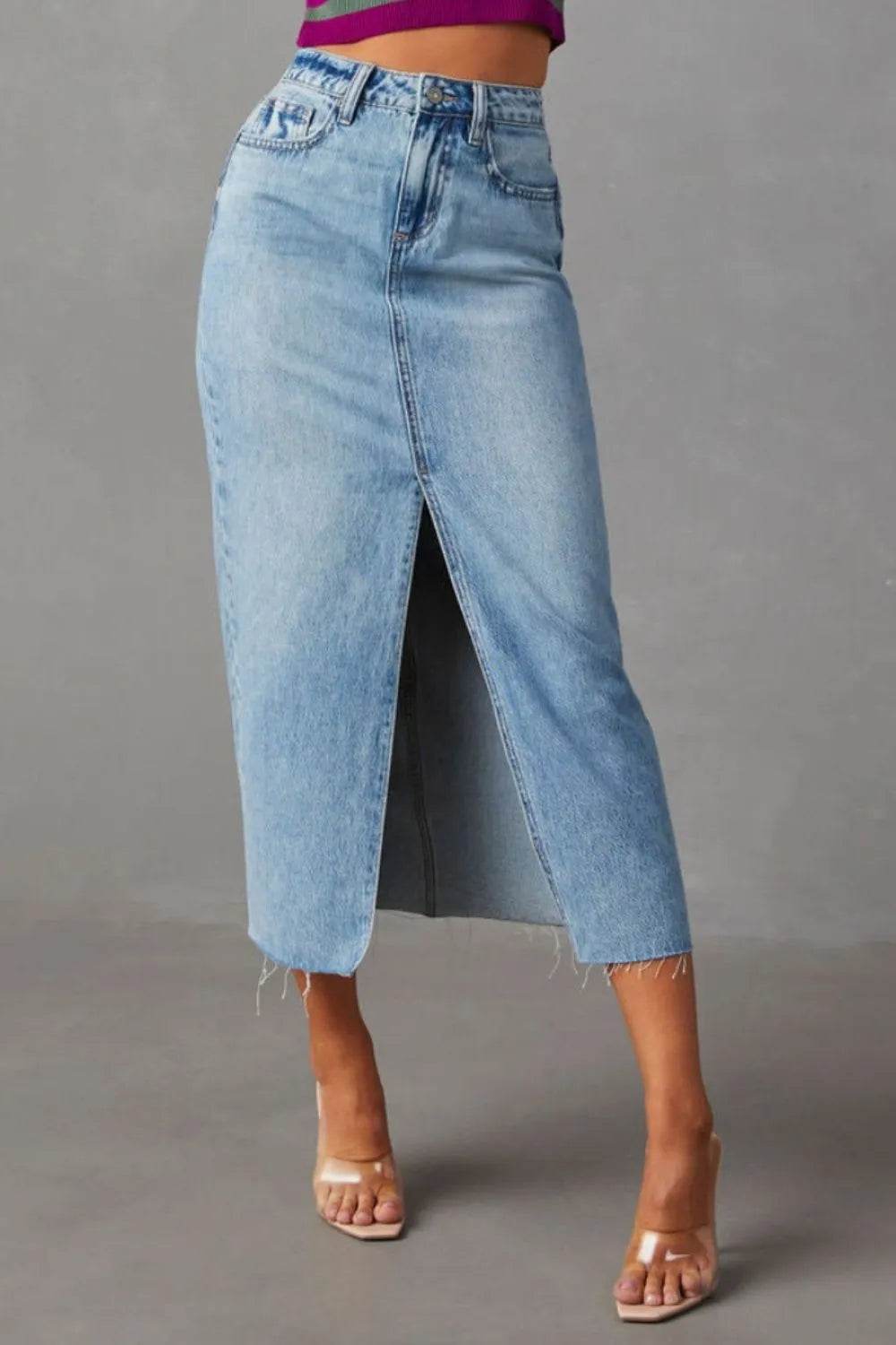 Slit Raw Hem Midi Denim Skirt Light Blue Trendsi e7e4dc95-e439-4a90-9a39-d53ddde7d318-Max