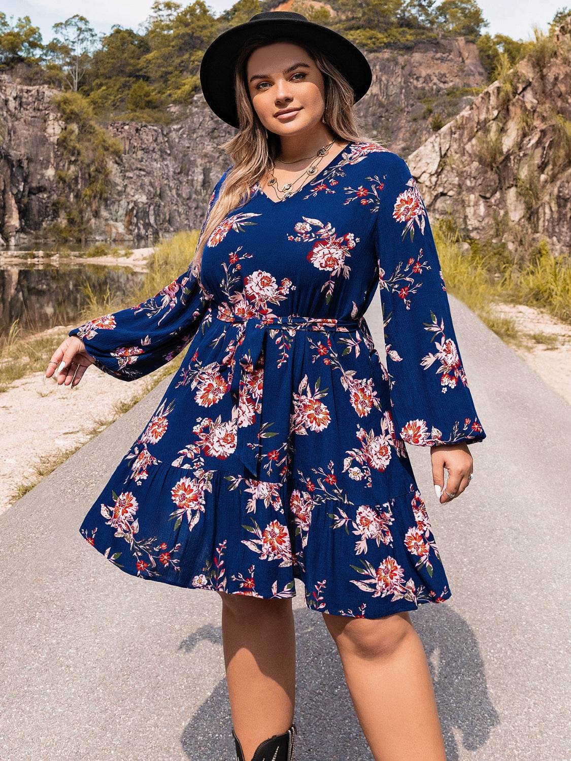 Plus Size V-Neck Long Sleeve Dress Trendsi e8067c0380d24f9e83aca7a5cb929ec4-Max