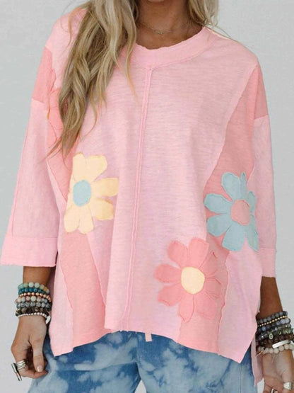 Flower Patched Exposed Seam Oversized T Shirt Watermelon pink Trendsi e80d85ddd08d4e6f87dce71fbb5104d8-Max-Origin