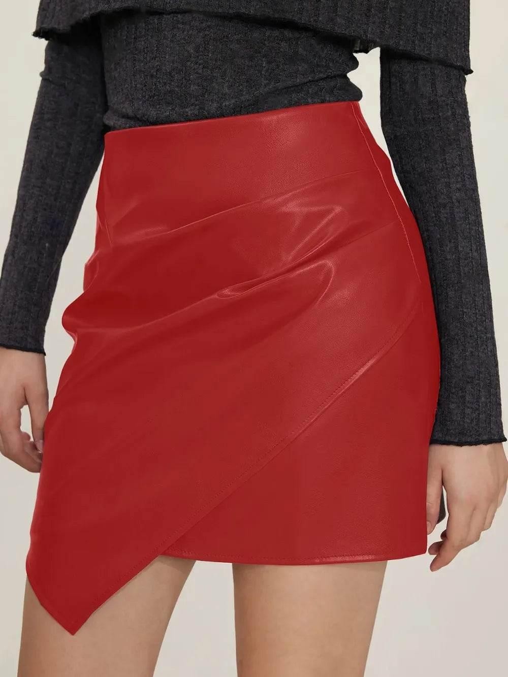 Ruched Mini Skirt with Zipper Scarlet Trendsi e823f712-d86b-494d-9943-36911431383f-Max