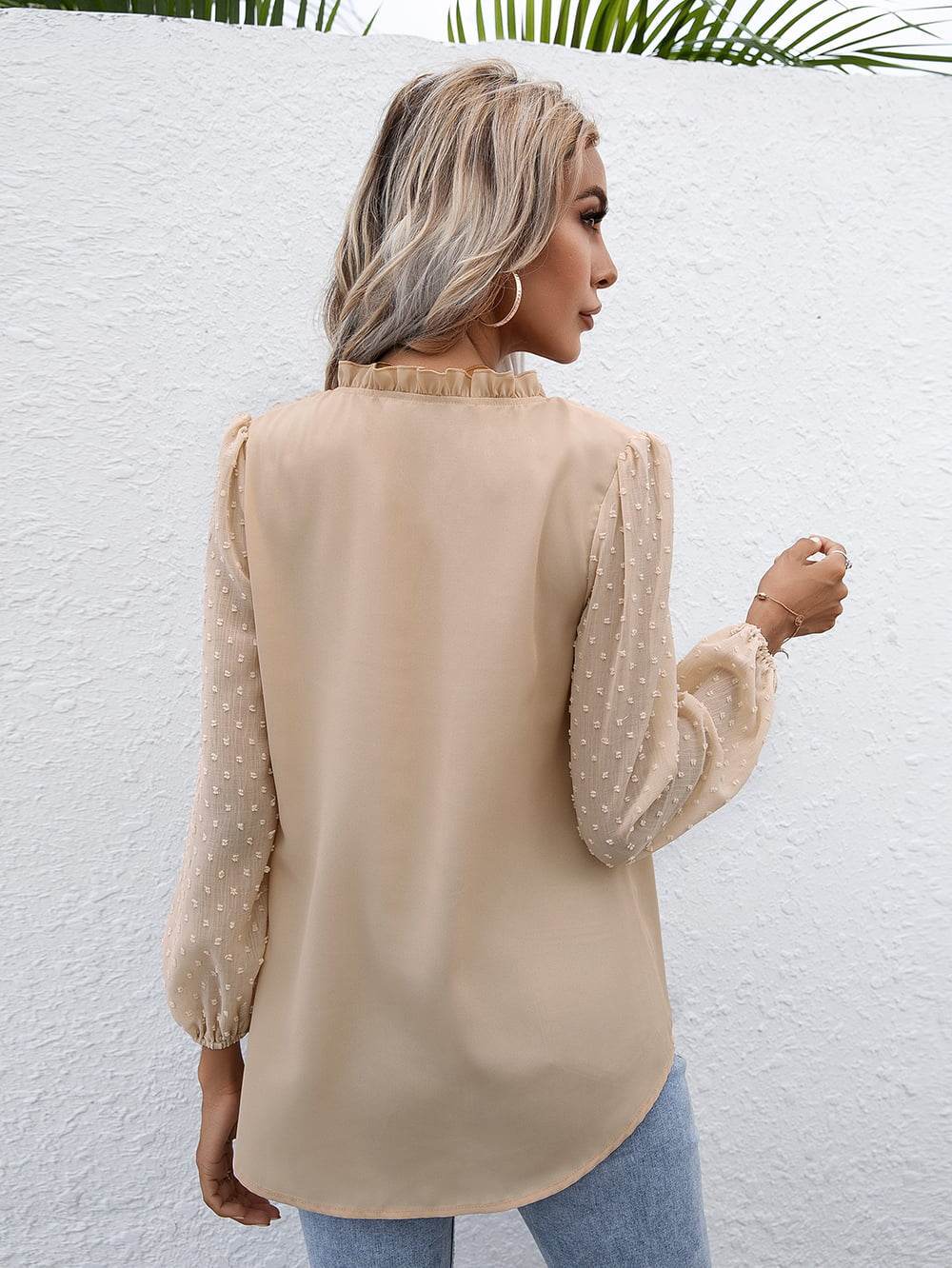 Ivy Lane Swiss Dot Frill Trim Puff Sleeve Blouse Trendsi e82cd639e91c45788c23e7980ea19ad6-Max