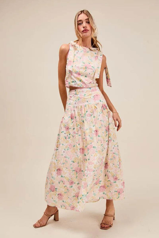 SO ME Floral Printed Woven Shoulder Bow Tie Top and Skirt Set FLORAL Trendsi e85c6c7ce00641d6ae877b947ff5dc14-Max-Origin