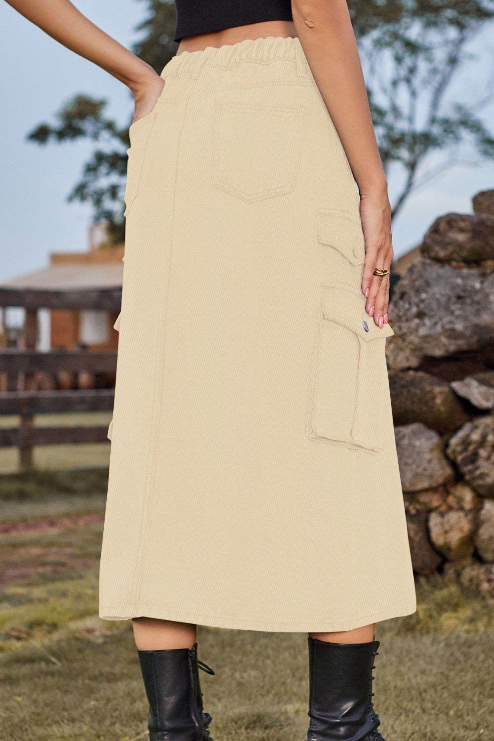 Slit Front Midi Denim Skirt with Pockets Trendsi e88f66c90f1b4f7c9372f36e78e7a2df-Max