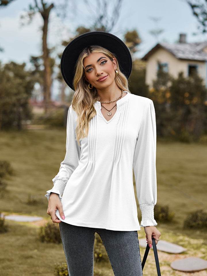 Notched Neck Flounce Sleeve Blouse White Trendsi e8944c83bb204800be56bc78e0323acb-Max