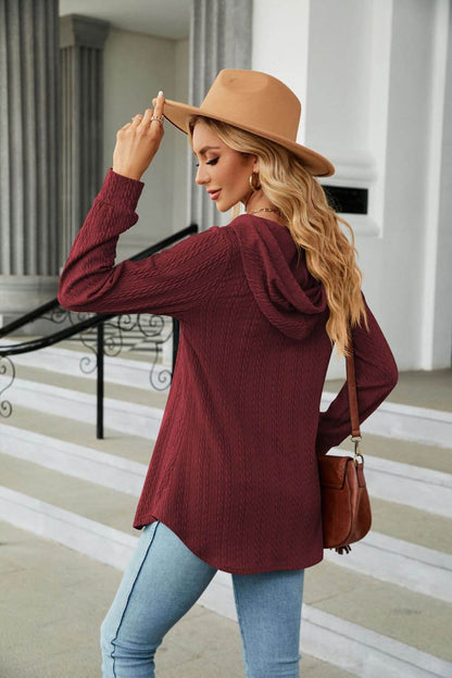 Long Sleeve Hooded Blouse Trendsi e89572556d3745a59daae8f0b14334fb-Max