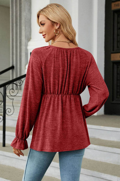 Round Neck Flounce Sleeve Blouse Trendsi e8a80bc065394bd48897d2db12acbb1a-Max