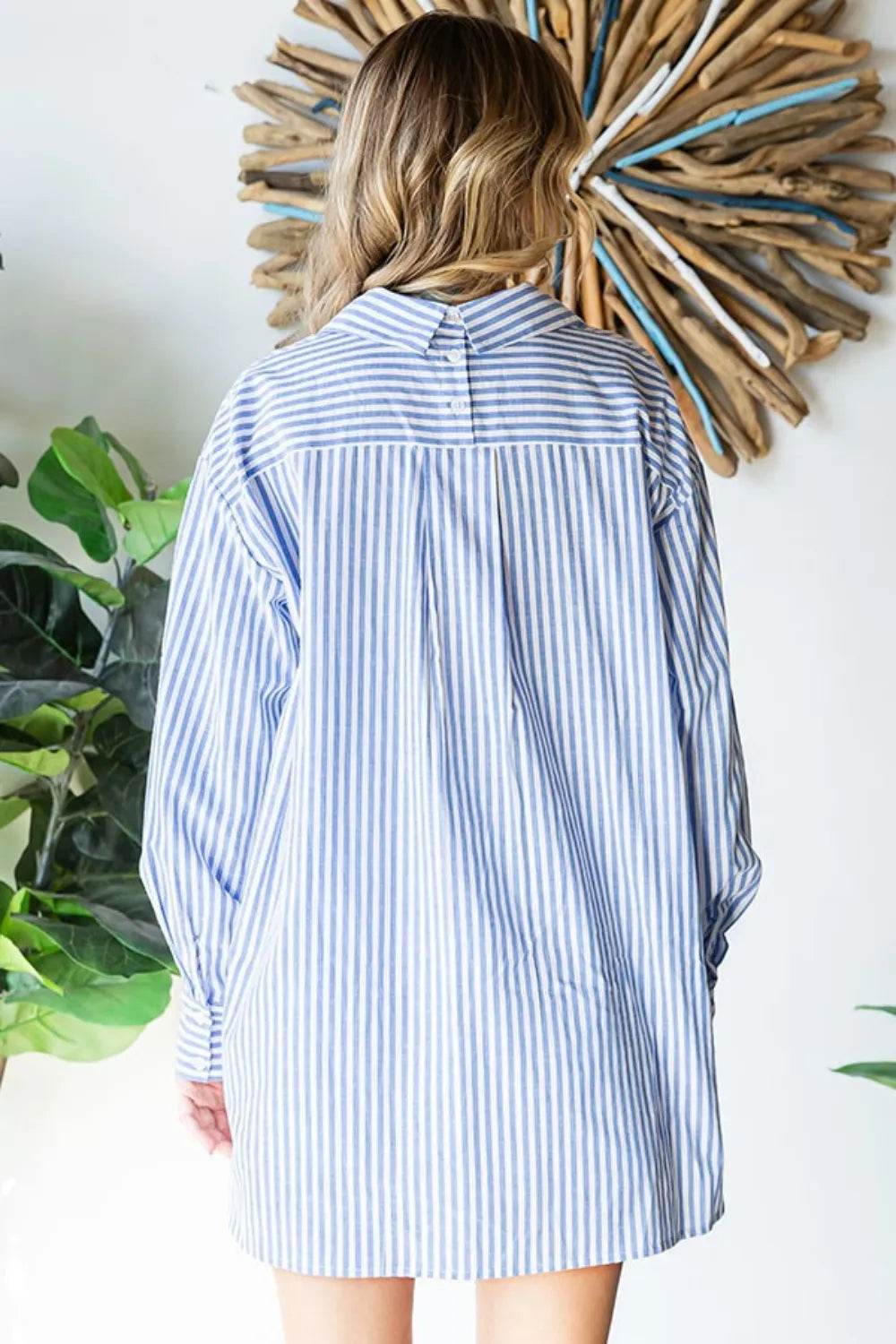 First Love Striped Button Down High-Low Hem Shirt Trendsi e8b64845-03a1-4c95-8427-67c244e5702e-Max