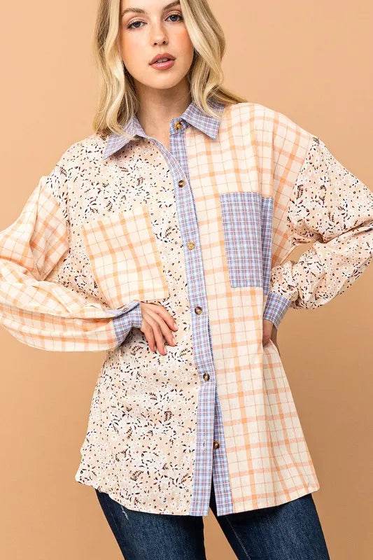 And The Why Floral and Plaid Color Block Shirts with Pocket PEACH Trendsi e8c09d31beb44793b77d595abb431020-Max-Origin