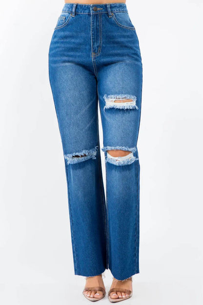 American Bazi High Waist Distressed Wide Leg Jeans Trendsi e8ddd842-7dd3-4f31-a67d-935be9911c39-Max