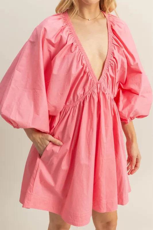 HYFVE Plunge Balloon Sleeve Poplin Mini Dress with Pockets Trendsi e8e381c5-d1fc-45a9-bb98-2313f0eef22c-Max-Origin