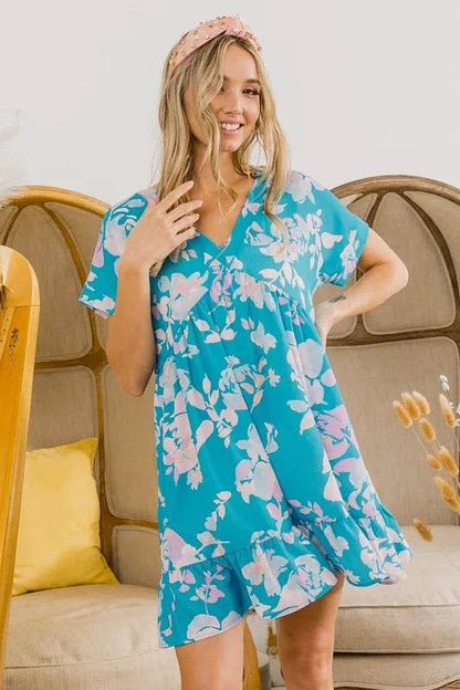 BiBi Floral Crinkle Shirred Ruffle Detail V Neck Dress Trendsi e90cdcb3e9a14aa3830486781f638bf5-Max-Origin