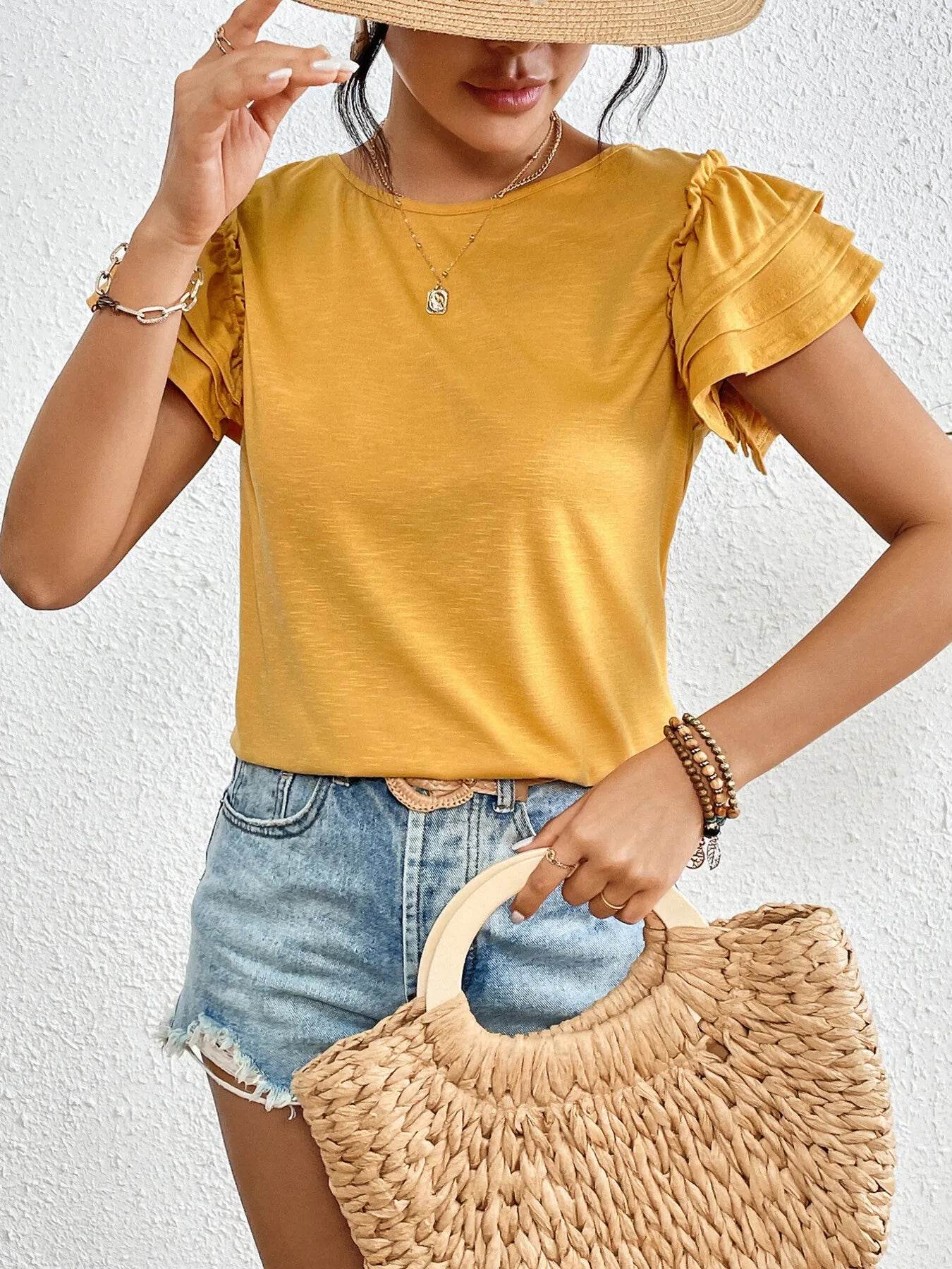 Ruffle Sleeve Round Neck T-Shirt Trendsi e91c44788d4041e1bc92965d4a93a90d-Max-Origin