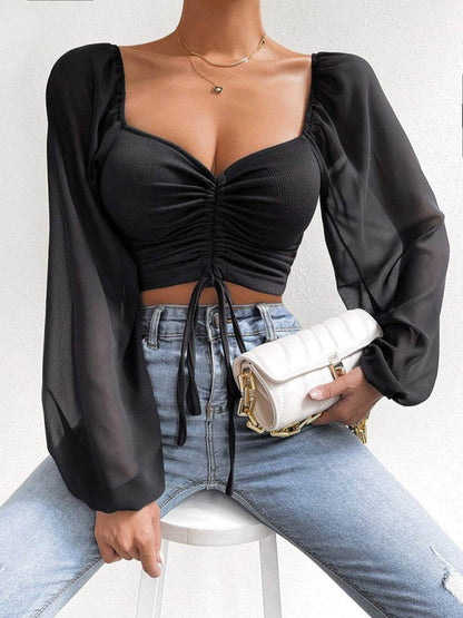 Drawstring Sweetheart Neck Cropped Top Black Trendsi e91eb59281e747e1b47069e58236b33e-Max