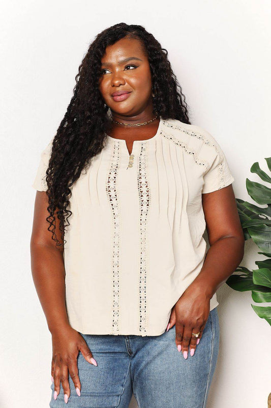 Double Take Crochet Buttoned Short Sleeves Top Light Yellow Trendsi e92f7905e86e4b9fb47819474393ada4-Max