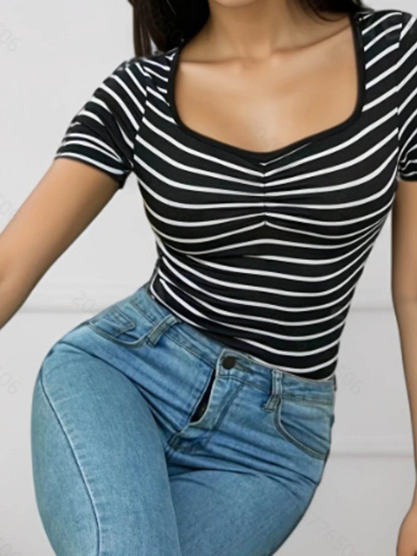 Striped Short Sleeve T-Shirt Trendsi e94538e472b24d1da805155c3bbb40c3-Max-Origin